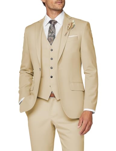 Wangyue Men Suit 3 Piece Suits for Men Wedding Groom Slim Fit Formal Champagne Suit Business, M