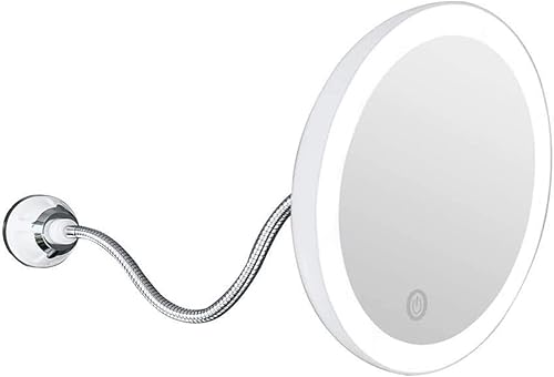 DHAEY Espejo de tocador cosmético 5 veces con aumento LED de 7 pulgadas, espejo de maquillaje de belleza con espejo de luz con ventosa, espejo de