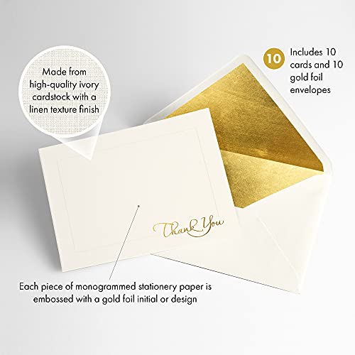 Image of Designer Greetings Blank Thank-You Note Cards, Golden Script (10 Blank Any Occasion Cards 10 Foil-Lined Envelopes) | Boxed Card Set, Matching Envelopes, Foil and Glitter Details