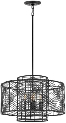 Hinkley Nikko Large Convertible Pendant Chandelier - Lisa McDennon, Bohemian, 4-Light, Drum Style, Adjustable Height - Black Finish