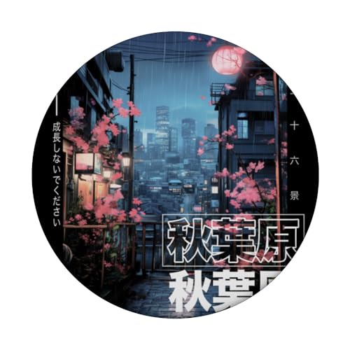 Japanese Streetwear Retro Aesthetic Akihabara Tokyo Graphic PopSockets Swappable PopGrip, Black - Image 3