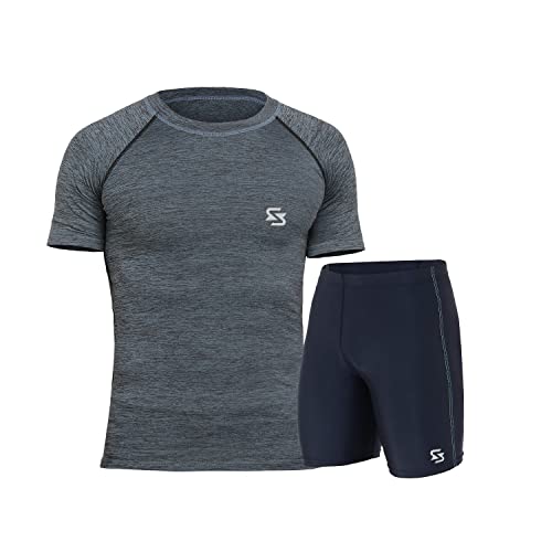 SPORTINGER Apparels Nylon Compression Stretchable with Flat Look Top Half Sleeve Tights T-Shirt for Sports Gym Short Combo