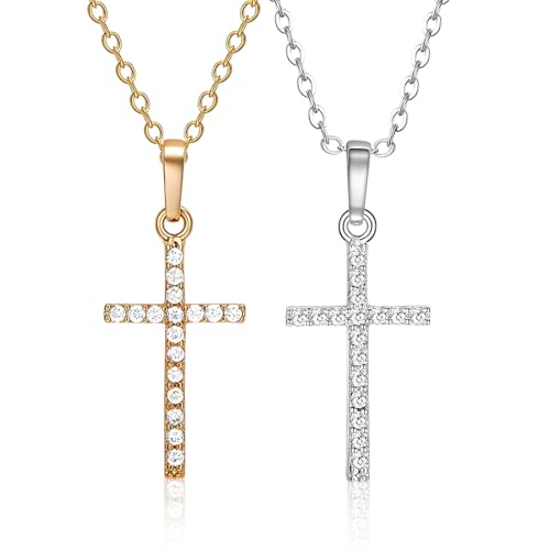 SULIUDAJI 2 Pièces Collier Croix Pour Femme, Pendentif En Forme De Croix Clouté En Strass, Simple Et Beau