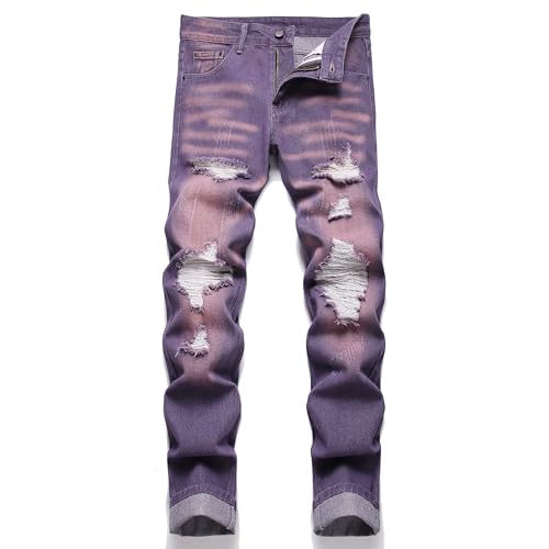 RXXKKK Men's Regular Slim Fit Jeans (38, 706 Purple)