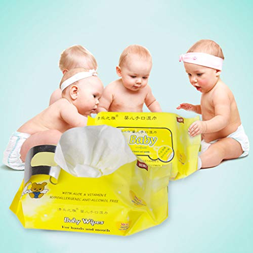 1Pack Baby Wet Wipes, Antibacterial Wet Wipe Tissue Clean Hand Health CareUnscented, 30/90 wipes, Flip-Top Packs (yellow 90)