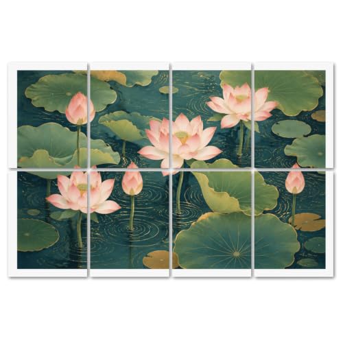 8 Paquetes de Paneles Acústicos Decorativos con Flores de Loto Rosas Elegantes, Hojas Verdes, Agua Calmante – Paneles Absorbentes de Sonido para Estudio de Grabación y Oficina 48"x32" miniatura 1