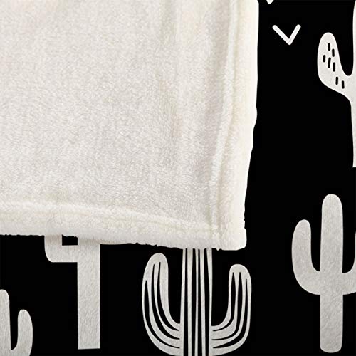 Mugod Western Cactus Throw Blanket Black And White Seamless Repeat Fun Western Cactus Decorative Soft Warm Cozy Flannel Plush Throws Blankets For Baby Toddler Dog Cat 30 X 40 Inch #TOP6