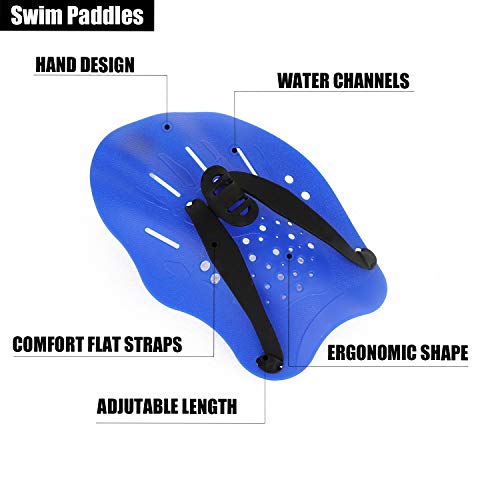 Gasher Contoured Swim Hand Paddles Swimming Training Paddles With Adjustable Straps Swimming Fins Blue #TOP1