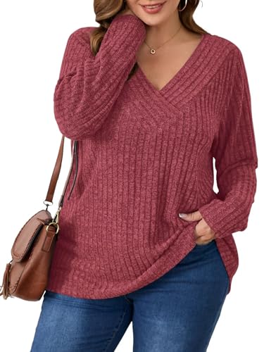 Image of BELAROI Womens Plus Size Sweaters V Neck Fall Tunic Top Pullover Shirts