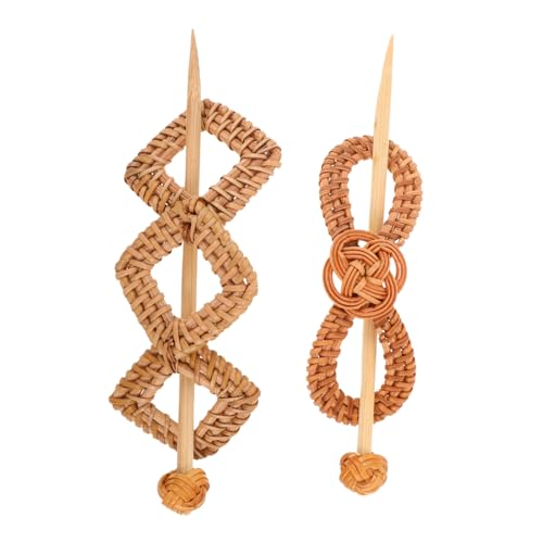 2 horquillas tejidas a mano de estilo bohemio y chino para moños de mujer