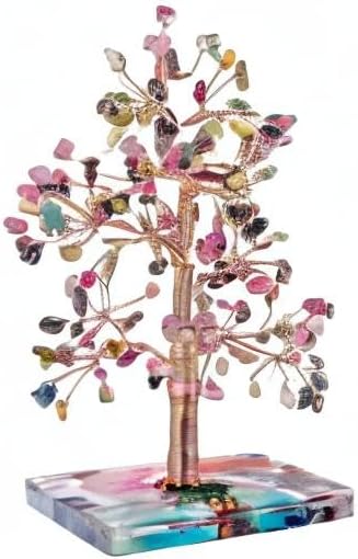 Miniatura 5 de Nupuyai Árbol de dinero de piedra de cristal de turmalina envuelto en rodajas de ágata orgón, árbol de la vida, bonsái de Feng Shui, decoración para