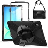 Case for Galaxy Tab S10 FE+ 13.1" 2025, with Screen Protector+360 Rotating Hand Strap&Stand+Shoulder Strap (Black)
