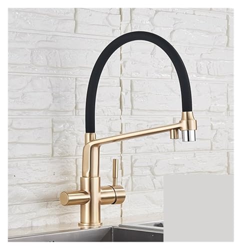 Pull-Down Sprayer 360 Degree Swivel Mixer Faucet Deck Mounted hot and Cold Water(Brushed Gold)