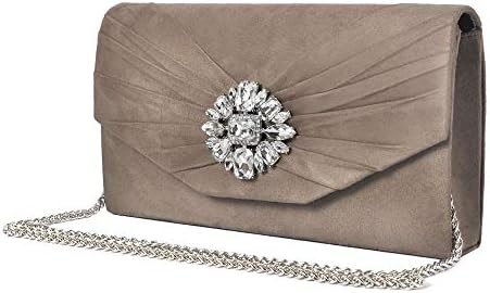 ANKESON Clutch Purses for Women Velvet Pleated Evening Bags Envelope Shoulder Evening Handbags Grey
