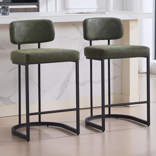 Ya-Home Chaise de Bar Industriel en Cuir PU Lot de 2 Tabouret de Bar Moderne avec Pieds en Métal Tabouret Haut pour Cuisine/Île/Comptoir/Salon, Vert