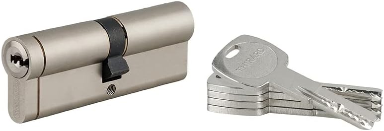 THIRARD - Key Override Euro Profile Cylinder Transit 1 - Nickel Plated - Increased Security 6 Pins - Anti-Pick Anti-Pull - 45 x 50 mm - 5 Long Reversible Keys - Grey