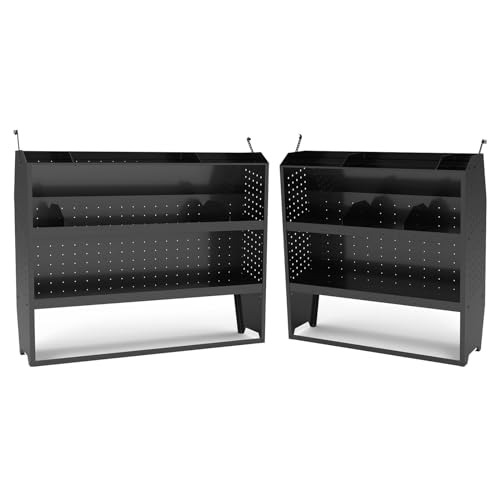 StarONE 2PCS Cargo Van Shelving Storage Fit for Transit Connect 2014+,NV200,Chevy City Express, Promaster City w/Hooks,Black,Steel,42\" W x 43\" H x 13\" D & 52\" W x 43\" H x 13\" D