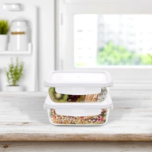 Image of Cutting EDGE 640ml Rectangular Borosilicate Glass Food Container (Set of 2) | Lunch box, leftovers storage, lunch packing, freezer use, kitchen organization, transparent container, for food preparation