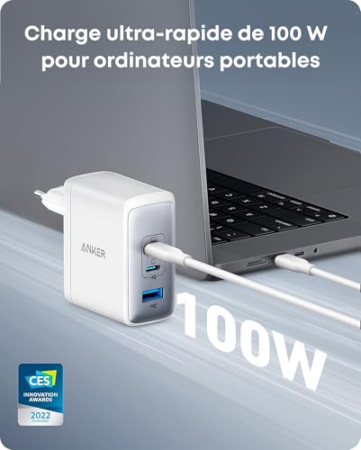 Anker 736 Chargeur USB C 100 W (Nano II), Rapide Compact 3 Ports pour MacBook Pro/Air, Google Pixelbook, ThinkPad, Dell XPS, iPad, Galaxy S23/S22, iPhone 17/17 Plus/17 Pro Max16//15/14, et Autres