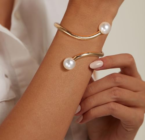 BOMAIL 6pcs Chunky Gold Bangle Bracelet for Women 14k Gold Plated Wide Hinged Cuff Open Bracelet Dainty Minimalist Bangle Jewelry4