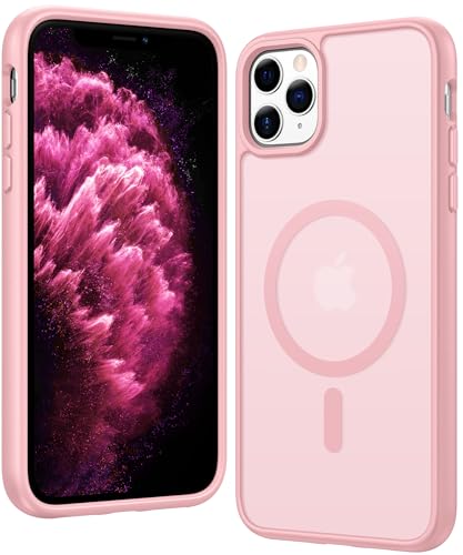 FNTCASE for iPhone 11 Pro Case: Matte Magnetic Phone Cases Compatible with Magsafe Slim Anti Yellowing Military Grade Drop Protection Rugged Shockproof Protective Translucent Cell Cover (C-Pink)