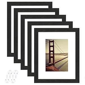 BAIJIALI 8×10 Picture Frame Wood Pattern Set of 5 with Tempered Glass,Display Photos 5×7 with Mat or 8×10 Without Mat…