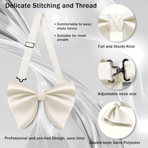 Image of Mens Bow Tie Pre Tied Oversized Bow Ties for Men Satin Bowties for Tuxedo Wedding Party Banquet