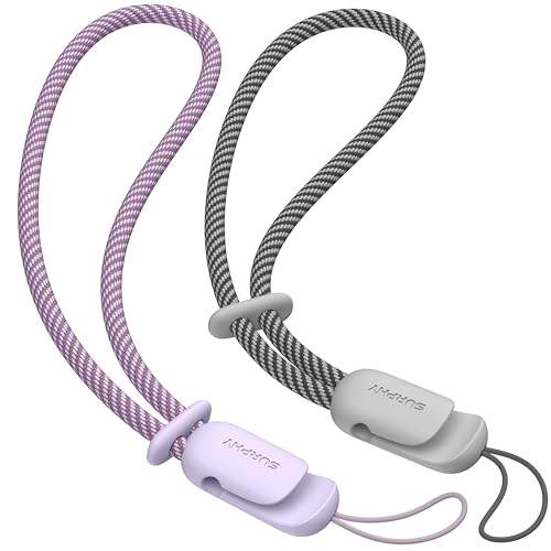Image of SURPHY 2 Pack Phone Lanyard, Phone Wrist Strap for Case, Camera Wrist Strap | Ultra-Light 2-Color Braided Phone Strap, Cellphone Charm Strap, Anti-Lost Wrist Lanyard for Women and Men, Lilac Gray