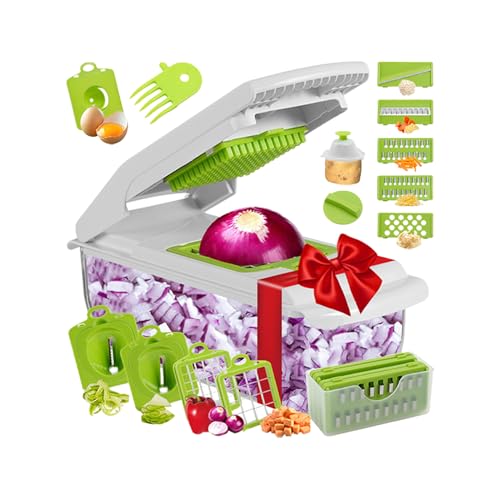 Picador De Verduras - Cortador De Alimentos En Cubos Y Picadora Con Recipiente - Herramientas Manuales Multifunción Con Rallador De Queso, Accesorios De Cocina Para Patatas, Verduras, Zanahorias, Ajo