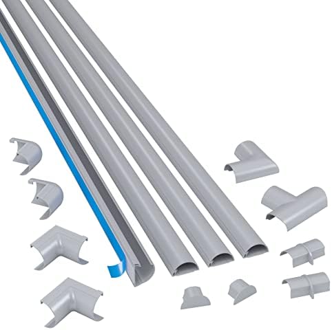 D-Line 4-meter Mini Cable Trunking Multipack, Half Round Wire Covers, Decorative Cable Management, Self-Adhesive Cable Tidy - 4x 30mm (W) x 15mm (H) x 1-meter Lengths & 12 Accessories - Black