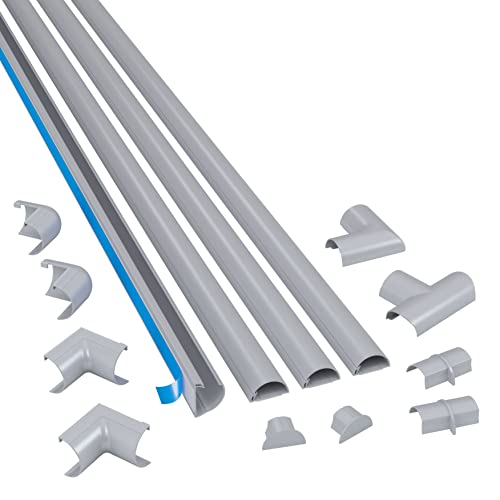 D-Line 13.12ft Cord Hider Kit, Patented Cable Cover, Hide Wires on Wall, Channel for TV Mount Cords, Raceway Wire Hiders, Paintable, Adhesive, Half Round, 4X 1.18in W x 0.59in H x 39in Lengths, Gray by D-Line - Used condition - US$25.40