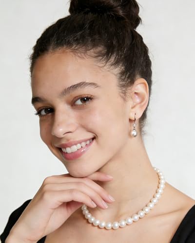 925 Sterling Silver Pearl Drop Earrings for Women, 10mm White Pearl Hypoallergenic Dangle Earrings, 14K Gold Plated CZ Jewelry for Wedding Party Daily Gift — view 2