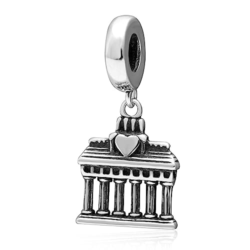 Porta di Brandeburgo Charms Ciondolo Fit Pandora Braccialetto Greco, 925 Argento Sterling Germania Berlino Ciondolo Perline Arco di Trionfo, Amo Viaggiare Charm Regali per Mamma/Papà/Famiglia