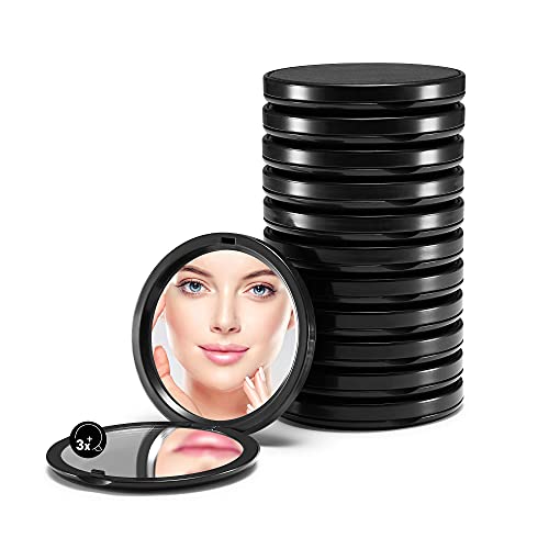 Getinbulk Compact Mirror Bulk, Set Of 12 Double-Sided 1X/3X Magnifying Pu Leather Round (Black, 2.7Inch Diameter) #TOP13