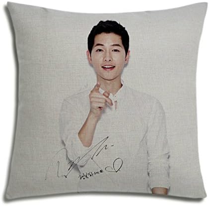Miss Mango Song Joong Ki Signature Pattern Male Star Cotton Linen Square Throw Pillow Case Decorative as Cover Pillowcase for Sofa 18 "X 18"