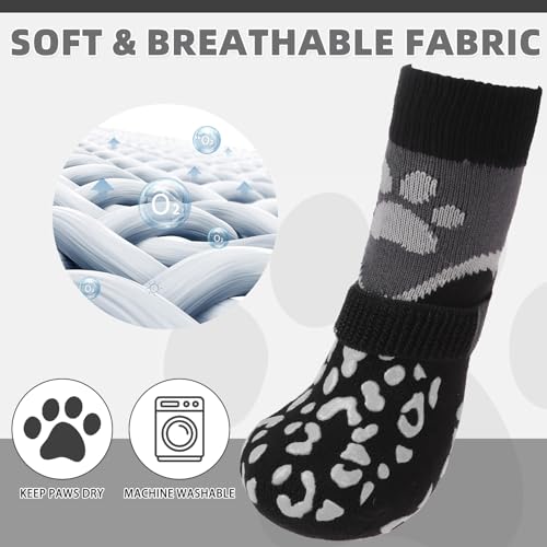 Image of Mihachi Anti Slip Dog Socks, Dog Boots for Hot /Cold Pavement for Hardwood Floors Prevent Licking, Traction Control Waterproof Rubber Sole Paw Protectors for Small Medium Large Senior Dogs, Black XS