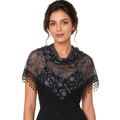 MAIRY Mantilla Katholisch Damen Spitze Schal Schleier Kopftuch Stola Schwarz Weiß für Kirche Mass Latein Kapelle Braut Trauer DE138001