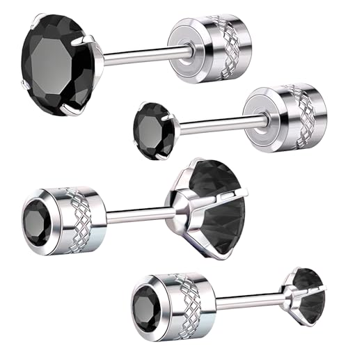 Flat Back Earrings for Women Black Studs Earrings Set