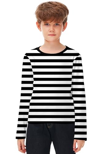 Image of Remimi Kids Striped Shirts Long Sleeve Boys Girls Crew Neck Holiday Tshirts 3-14 Years