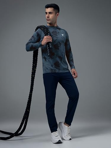 Image of TECHNOSPORT Men's Slim Fit All Over Print Jacquard Crew Neck Full Sleeve T-Shirt, Quick Dry Activewear Tee with UPF 50+ Sun Protection for Gym, Running, Sports & Everyday Wear