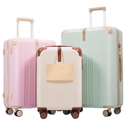 Image of Hardside Luggage Sets, Lightweight Stripes Suitcase with Spinner Wheels, Rainbow
