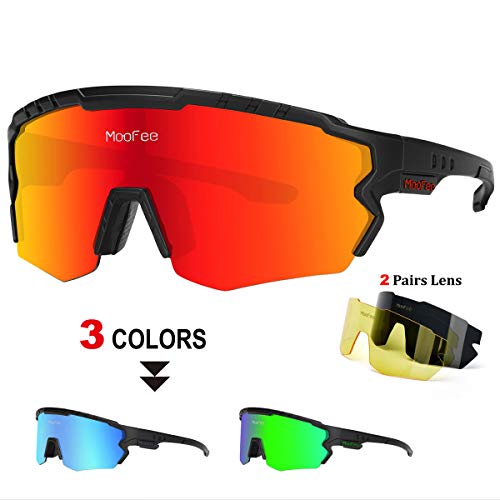 MooFee Polarized Sports Sunglasses with 3 Interchangeable Lenses,Mens Womens Cycling Glasses,Bike Glasses Bicycle