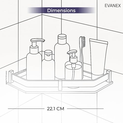 Image of EVANEX Corner Shelf for Bathroom Wall | 9x9 inch Bathroom Rack | 304 Stainless Steel Corner Shelf for Kitchen Bathroom | Diamond Shape Wall Mounted Storage Shelf | Bathroom Accessories Set