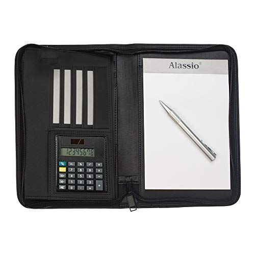 Alassio 30144 - Schreibmappe CORNIGLIA im DIN A5 Format, Businessmappe aus Lederimitat, Dokumentenmappe in schwarz, Mappe ca. 24 x 18 x 3,5 cm, mit Taschenrechner