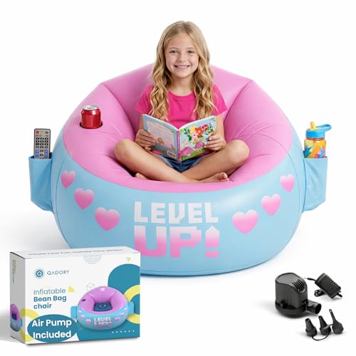 Qadory Inflatable Gaming Chair for Kids &ndash; Supports Up to 300 lbs, Includes Air Pump, Cup Holder...