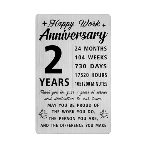 Richesele 2 Year Work Gifts - Happy 2nd Work Anniversary Wallet Card for Employee, Coworker - Thank You for 2 Years of Service Gift