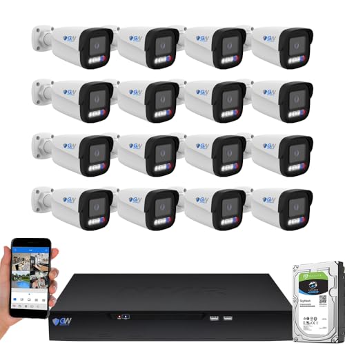 GW Security 16 Channel 12MP NVR 4K 25FPS Two-Way Audio Security Camera System - 16 8MP Face Recognition NDAA & TAA Compliant Bullet Cameras, 10 Smart AI Functions, Pre-Installed 4TB Hard Drive