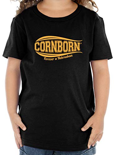CornBorn Nebraska Toddler Tee Shirt - Forever a Nebraskan Gold on Black - Black - 3T