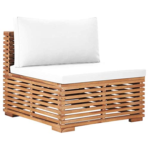 PTUGUOF Canapé de jardin en teck avec coussin blanc crème, design à lattes et coussins rembourrés épais, léger et flexible pour différentes...