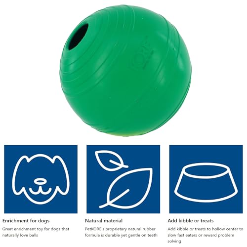 PetKORE: KoreFlex Ball - 4.75" Large, Green, Dog Toy, Shape Maintaining Rubber, Treat Stuffing Center, Bounce-Fetch-Chew, Pet Indoor-Outdoor Play by PetKORE - Image 3